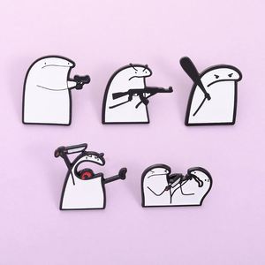 Al por mayor: Pines de metal de dibujos animados, broches minimalistas de figuras pequeñas, insignias de metal de figuras de palitos lindas y caprichosas en blanco y negro - Product Image 2