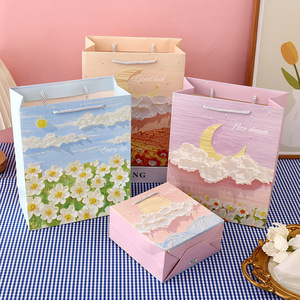 Bolsa de Regalo de Papel con Diseño de Pintura al Óleo 3D Personalizada, Caja de Cartón Texturizada de Lujo para Joyería y Cosméticos - Product Image 1