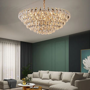 Hotel Villa Elegant Hanging Pendant Lights Modern Gold Round Oval K9 Crystal <b>Chandeliers</b> - Product Image 1