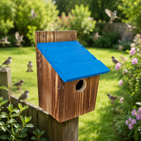 Mangeoire à oiseaux murale tendance pour jardin, en bois massif carbonisé écologique, design à toit incliné noir, pour oiseaux sauvages de pelouse et de jardin