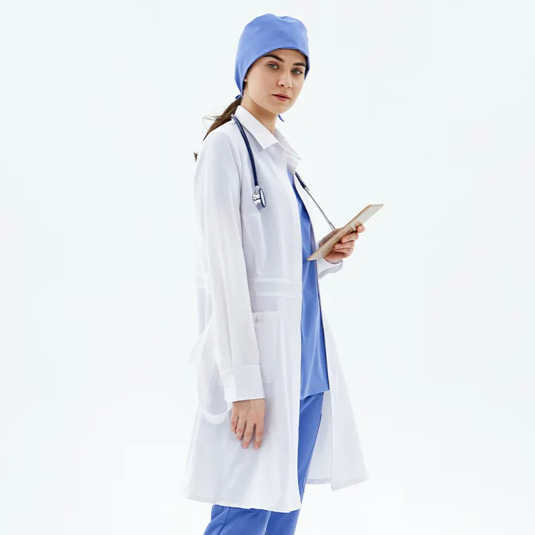 Chaqueta de manga larga para médicos y enfermeras, abrigo blanco para laboratorio de Hospital, con diseños delgados
