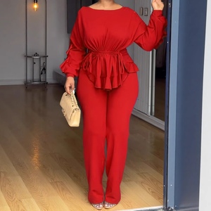 Conjunto de 2 Piezas para Mujer, Elegante, Elástico, con Cordón Ajustable, Manga Larga, Cintura Definida, Top y Pantalones, a la Moda - Product Image 2