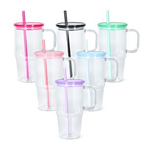Gobelet en plastique double paroi sans BPA de 20 oz avec poignée, type Mason Snowball, fond perforé avec bouchon et poignée - Product Image 2