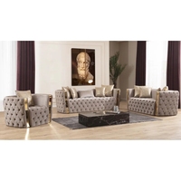 Meubles Donguan Tianhang Canapé d'angle en tissu velours italien couleur beige avec accoudoir en métal doré 3 + 2 + 1 Canapé de salon de luxe pas cher
