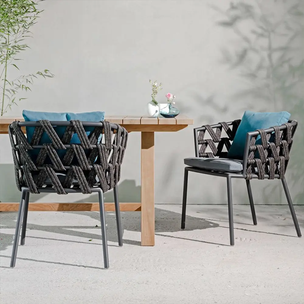 야외 벨트 로프 짠 레저 정원 식당 의자 프로젝트 야외 식당 빌라 홈 알루미늄 사용자 정의