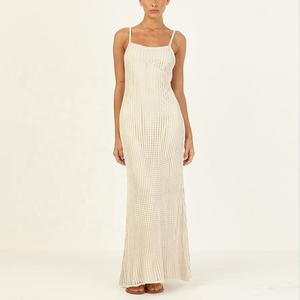 Robe longue à bretelles réglables en tricot élastique, confortable, dos nu - Product Image 1