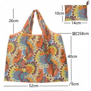 Custom Rpet Cartoon Foldable Superet Grocery Large Reusable Plaid Folding Tote Polyester Shopping Bag With <b>Pouch</b> - Product Image 2