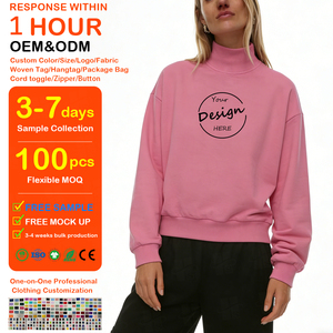 Sudaderas Personalizadas al por Mayor con Logotipo Bordado, Sudaderas Rosas para Mujer con Cuello Alto y Hombros Caídos, Sudaderas Extra Grandes de 300 g/m² para Damas - Product Image 1
