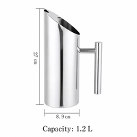 Pichet à eau en acier inoxydable à corps droit, distributeur de boissons pour cuisine, bar, mélange de cocktails, eau froide, jus