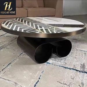 Tavolo <span class=keywords><strong>da</strong></span> caffè in marmo di lusso in acciaio inossidabile italiano per soggiorno casa Parquet rotondo tavolino basso - Product Image 4