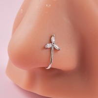 Anneaux de nez à charnière en or pour femmes en gros fleur lézard Zircon Faux faux Piercing bijoux manchettes de nez en laiton Clip pour les mariages
