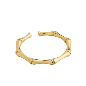 Anillo de Plata de Ley 925 con círculo sónico de bambú, ajustable, minimalista - Product Image 1