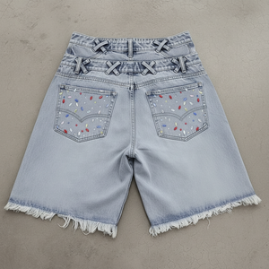 Pantaloncini <span class=keywords><strong>Cargo</strong></span> Y2K da Uomo in Denim con Doppia Vita, Orlo Grezzo, Diamanti e Strass, Vestibilità Larga, Personalizzati dal Produttore - Product Image 3