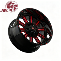Jantes monobloc forgées tout-terrain à déport profond 18-26 pouces, noir brillant avec accent rouge, rebord riveté, 6 trous, pour camion/SUV