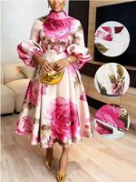 Robe africaine vintage simple coupe trapèze pour femme, grande taille, tenue décontractée professionnelle, longueur cheville, détail nœud à l'épaule, couleur unie
