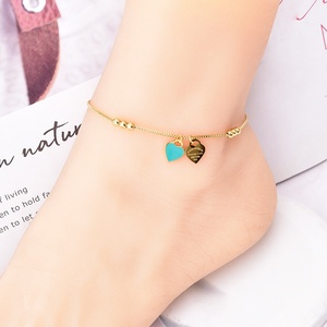 Diverses Chaînes de Cheville en Perles Dorées avec Cœur, Papillon en <span class=keywords><strong>Nacre</strong></span> et Zircon Vert, Bijoux de Pied pour Femme en Acier Inoxydable Inaltérable - Product Image 2