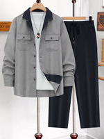 Vente en gros de chemises et de pantalons pour hommes, version coréenne, vêtements pour jeunes, automne, décontracté, coupe ajustée, manches longues