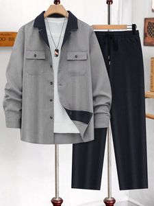 Conjunto de Camisa y Pantalón de Manga Larga <span class=keywords><strong>para</strong></span> <span class=keywords><strong>Hombre</strong></span>, Estilo Coreano, Secado Rápido, Informal, Ajustado, <span class=keywords><strong>para</strong></span> Otoño - Product Image 1
