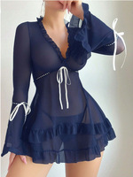 Nouvelle Lingerie Florale Sexy Grande Taille 2025, Robe Transparente en Dentelle et Maille à Volants avec String, Ensemble Pyjama 2 Pièces pour Femme, Nuisette de Luxe