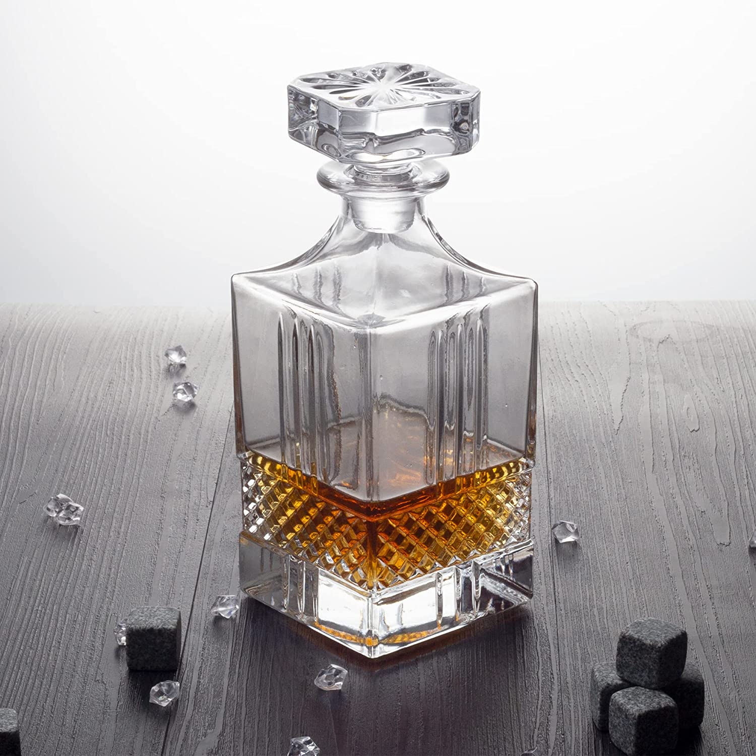 Whiskey Decanter and Glass Stopper 27 oz Square Decanter for Whiskey