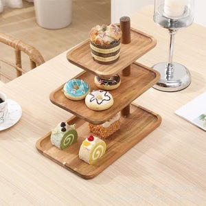 ชั้นวางเค้กไม้สามชั้น ถาดขนมหวานหลายชั้น ถาดเสิร์ฟสำหรับห้องนั่งเล่น โต๊ะกาแฟ จัดแสดงผลไม้ - Product Image 1