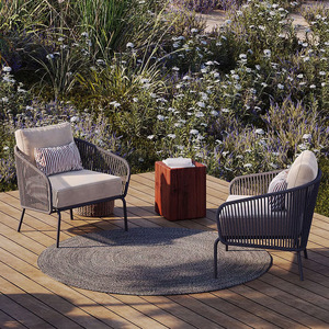 Ensemble de canapés d'extérieur en corde tressée avec coussins beige clair et oreillers terre cuite, mobilier de patio résistant aux intempéries pour jardin et terrasse - Product Image 3