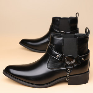 Bottes Chelsea pour hommes en PU brillant, avec boucle en métal en forme d'<span class=keywords><strong>aigle</strong></span>, chaîne, talon bas, semelle en caoutchouc résistante à l'usure, style punk décontracté, bottines à la cheville - Product Image 5