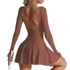 Baju Yoga Jumpsuit Olahraga Tenis Dress Overall Pakaian Gym Lengan Panjang Set Lari Terusan Baju Senam Wanita - Product Image 6