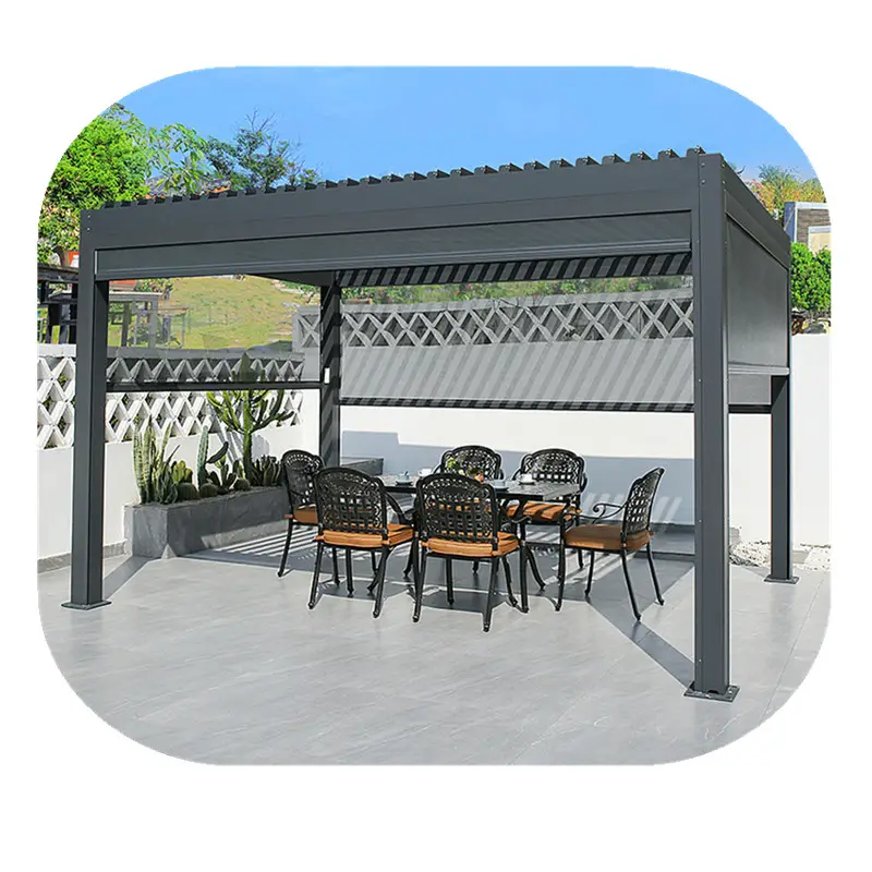 Sang Trọng Hiện Đại Hình Lục Giác Nhôm Động Cơ Ngoài Trời Không Thấm Nước Vườn Gazebo Pergola