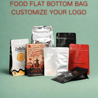 Sachet d'emballage pour café vide en papier compostable imprimé sur mesure, avec fermeture éclair, fond plat, debout, en kraft, avec valve et fermeture éclair