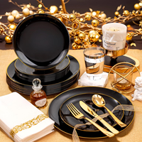 Lot de 175 pièces de vaisselle jetable de luxe élégante en plastique doré avec ustensiles pour 25 invités, idéal pour la décoration de mariages et de fêtes.
