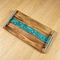 Epoxyhars acaciahouten charcuterieplank met kaasmes en bestekset, multifunctionele houten serveerschaal voor catering