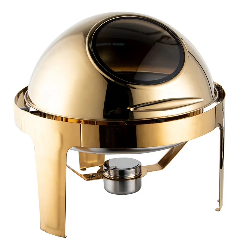 Catering Serving Equipment Stainless Steel Chafer Buffet Stove Luxury Round Hot Food Chaffing Cheffing Dish Gold Food Warmer