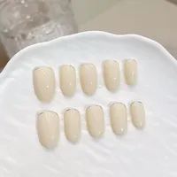 Faux ongles en acrylique faits à la main, blanc laiteux, style French manucure inversée, forme amande, couvrance totale, pour femmes