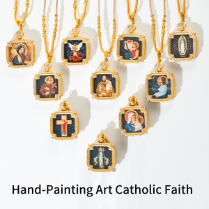 GIVELUCK Colgante Católico Personalizado con Relieve 3D, Incrustaciones <span class=keywords><strong>de</strong></span> Zirconia, <span class=keywords><strong>Virgen</strong></span> María <span class=keywords><strong>de</strong></span> <span class=keywords><strong>Guadalupe</strong></span>, San Benito, Chapado en Oro <span class=keywords><strong>de</strong></span> 18K, Aleación <span class=keywords><strong>de</strong></span> Cobre - Product Image 1