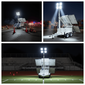 Tour d'éclairage mobile tout-en-un à LED 4x300W à énergie solaire - Éclairage solaire hors réseau pour tournages de films et opérations nocturnes en parc - Product Image 1