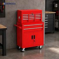 Chariot à outils roulant rouge en métal avec tiroirs, armoire de rangement verrouillable, organisateur d'établi pour atelier, garage et atelier de réparation