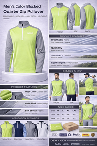 Fabricantes de Ropa Personalizada, Ropa Deportiva, Sudadera de Golf Ligera de Poliéster y Elastano para Hombre, con Bloques de Color y Cierre de Cremallera de un Cuarto - Product Image 2