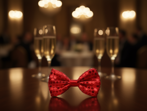 <b>Sequined</b> Bow Tie Bright <b>Red</b> Pre Tied Polyester Party Accessory - Product Image 2