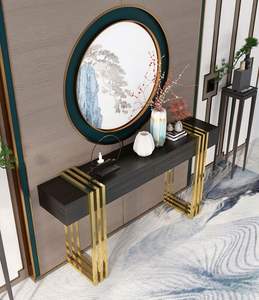 <span class=keywords><strong>Table</strong></span> <span class=keywords><strong>console</strong></span> d'angle en bois et acier inoxydable de luxe pour hall d'hôtel, avec miroir, pour entrée et salon - Product Image 6