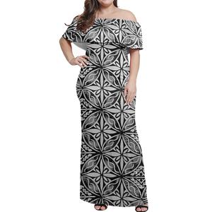 Vestido Maxi Casual <span class=keywords><strong>de</strong></span> <span class=keywords><strong>Mujer</strong></span> con Hombros Descubiertos y Volantes, Estampado Tribal Polinesio Samoano, Tallas Grandes, Largo hasta <span class=keywords><strong>el</strong></span> Suelo, para Dropshipping - Product Image 5