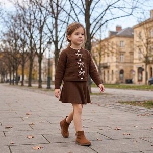 Pronto in Magazzino: Set Invernale per Bambine, Cardigan e Gonna, Abbigliamento Caldo in Maglia Spessa, Completo Due Pezzi per Bambini - Product Image 1