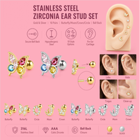 Boucles d'oreilles tendance en acier inoxydable avec micro-pavé de zirconiums, fermoir à vis, design personnalisé pour les détaillants de bijoux