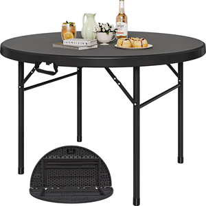 Mesa plegable redonda de <span class=keywords><strong>48</strong></span> pulgadas, mesa de plástico plegable resistente, mesa de picnic al aire libre con mesa gruesa y Marco de metal resistente - Product Image 1