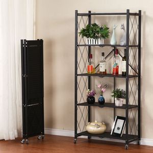 Manufacturer-Supplied Metal Folding <b>Kitchen</b> <b>Storage</b> <b>Rack</b> Floor-Standing Multi-Layer Modern Design Space-Saving Bathroom Food - Product Image 2