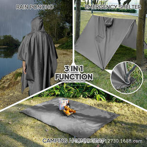 Poncho impermeable con capucha Woqi, gris, ligero, unisex, para senderismo, camping y uso de emergencia. - Product Image 3
