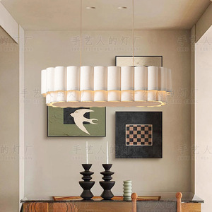 Lustre long de style français en tissu blanc avec LED pour restaurant, salon de thé, bar, salle à manger - Product Image 1
