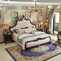 Cama King de Lujo Estilo Princesa Real Tallada en Madera Maciza Europea para el Hogar y Hotel