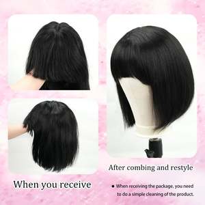 Peluca de encaje HD 4x1 con densidad del 210% para cabello francés/encaje sin pegamento, línea de parte natural, bob liso con flequillo, 100% cabello humano Remy - Product Image 3