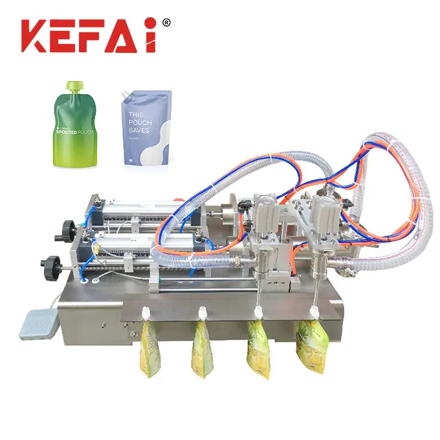 KEFAI Semi otomatis 2 nozel cerat kantong jus/susu/minum cairan mesin pengisi